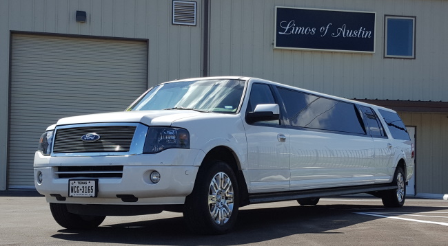 White expedition stretch limo Austin 2